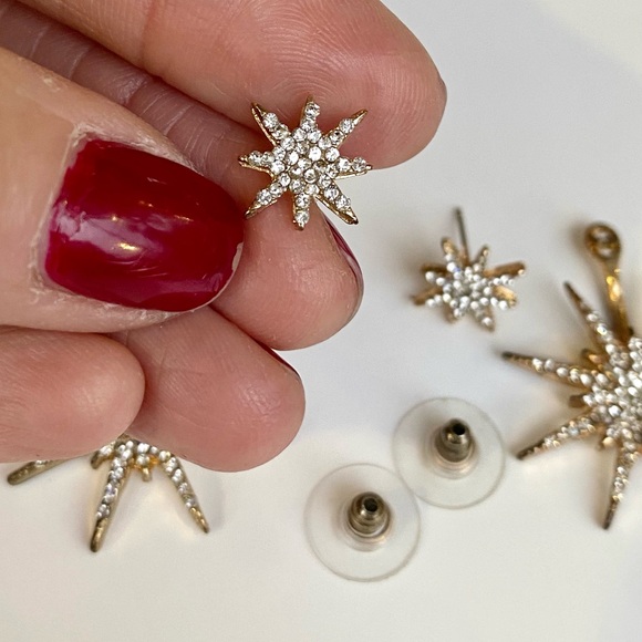 Elegant Starburst Crystal Ear Jacket Earrings Estate Piece - Picture 5 of 12